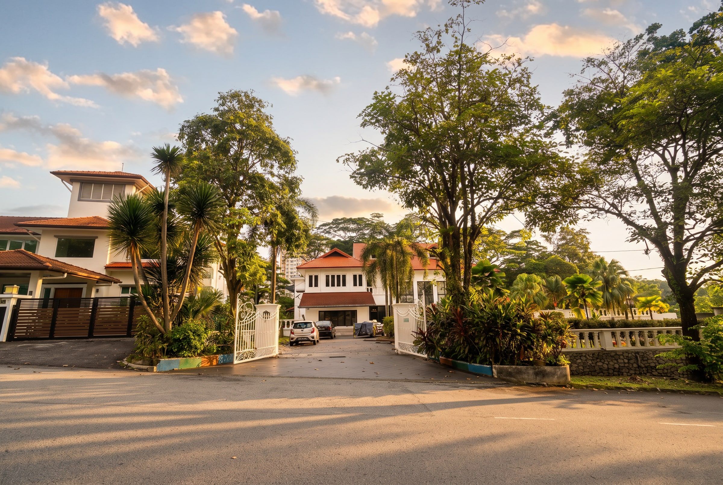 Quiet tree-lined street of the Country Heights estate