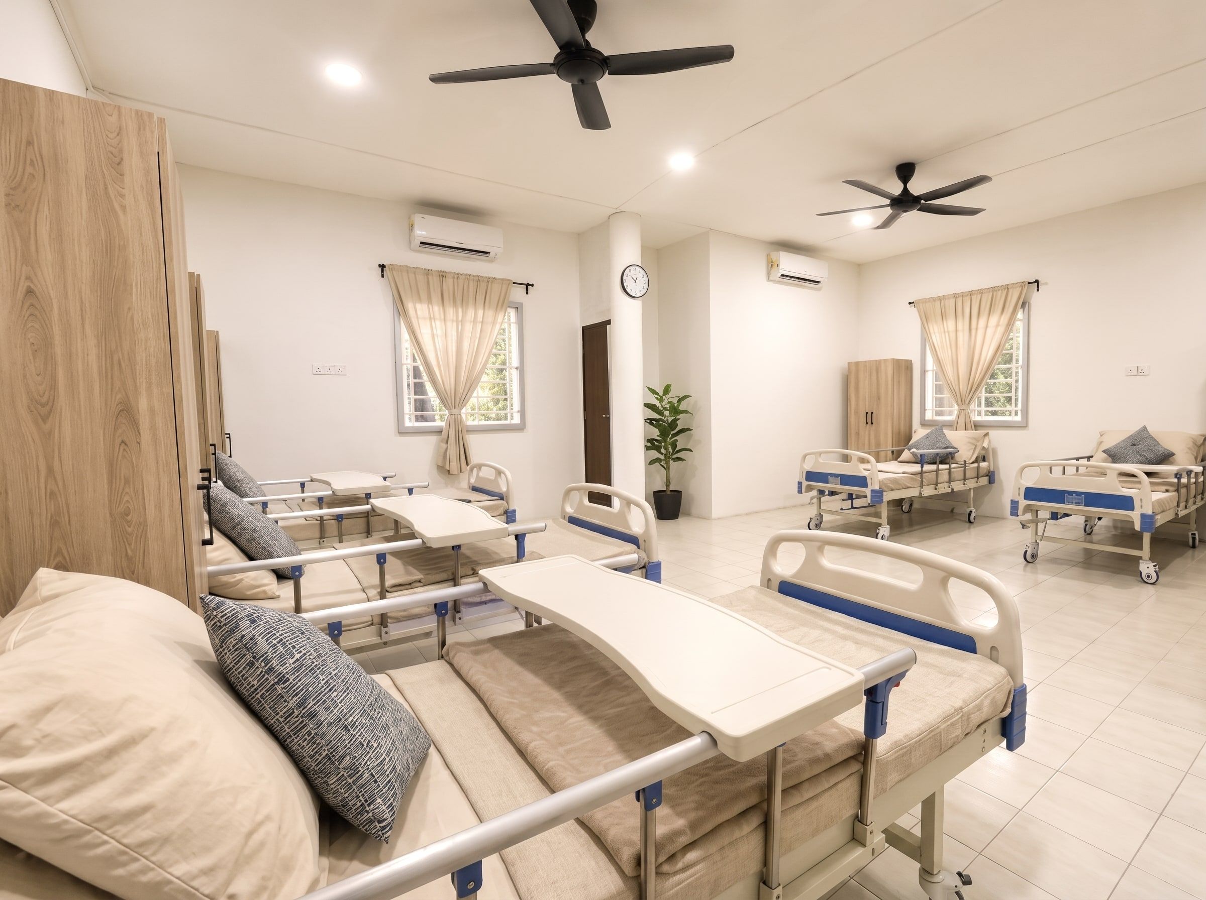Hospital Bed — the medical room, with adjustable beds and overbed tables